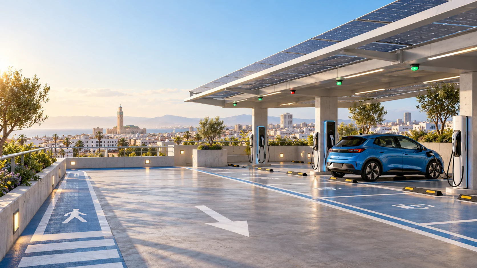 Concept de parking solaire et de mobilité électrique à Casablanca