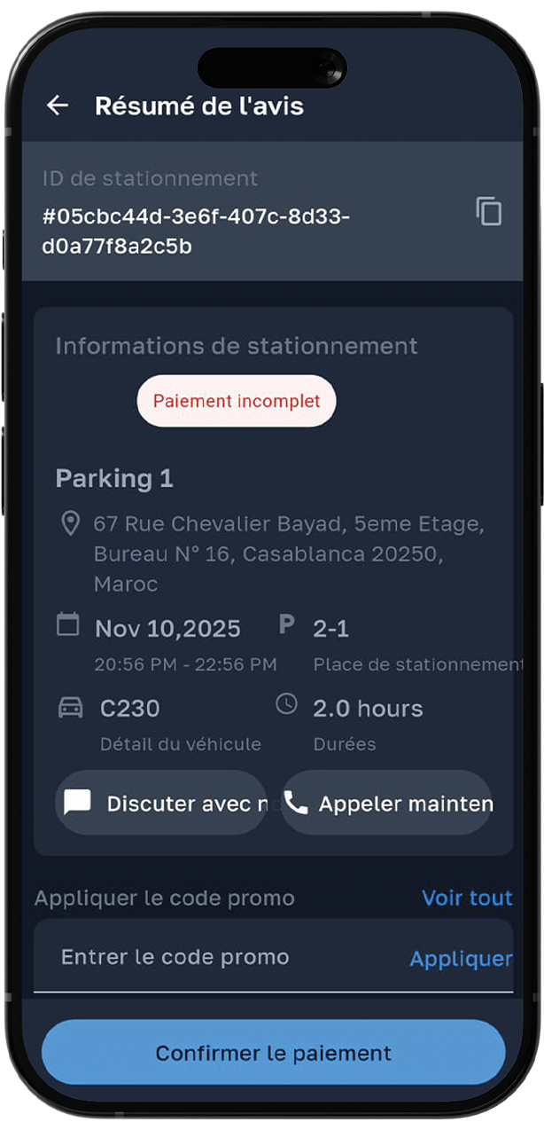 Confirmation réservation parking eBlasa